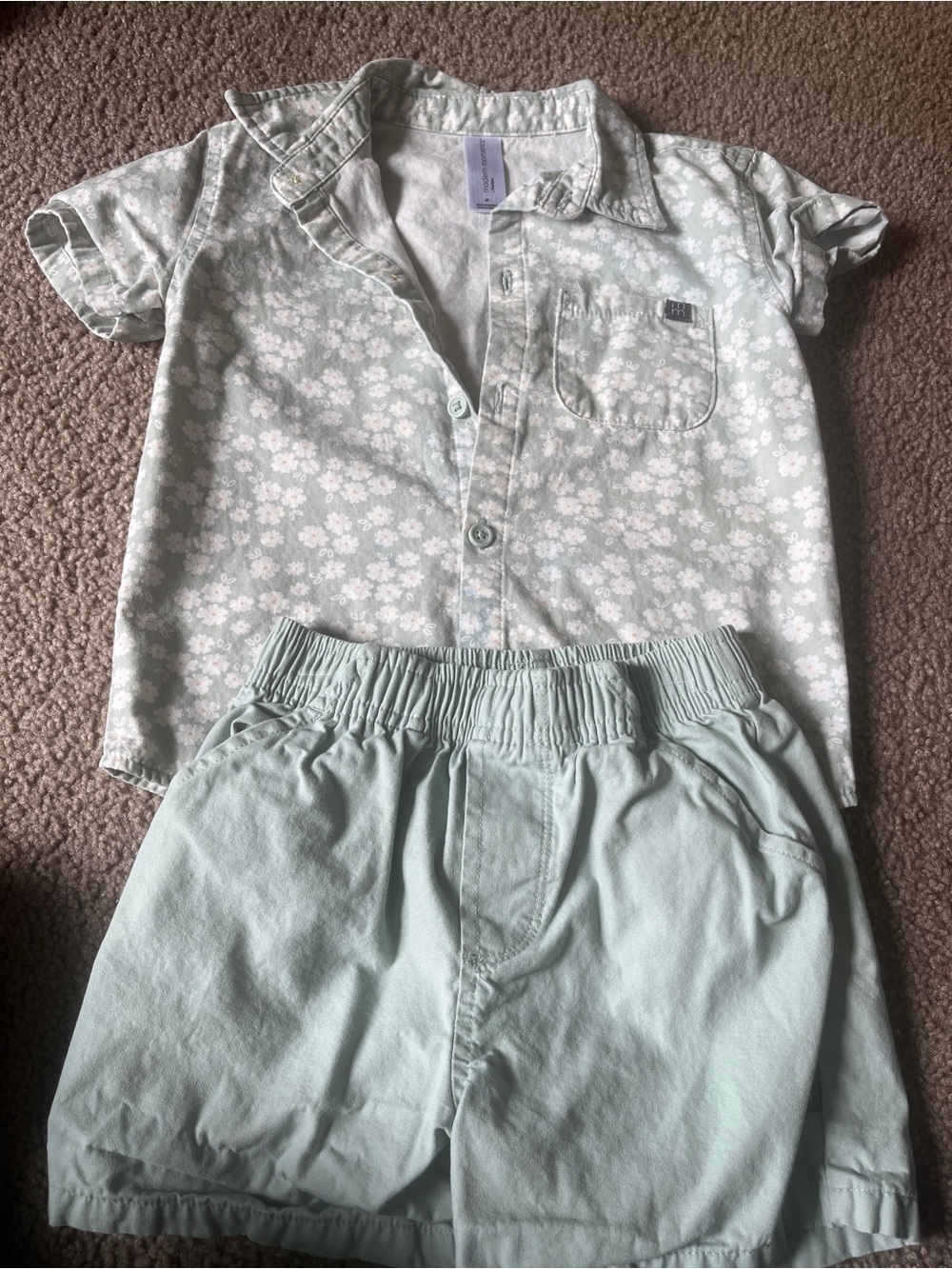 Girls' Floral Button-Up Shirt & Shorts Set - Mint